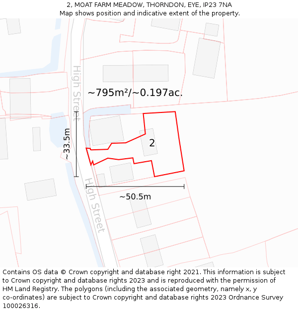2, MOAT FARM MEADOW, THORNDON, EYE, IP23 7NA: Plot and title map