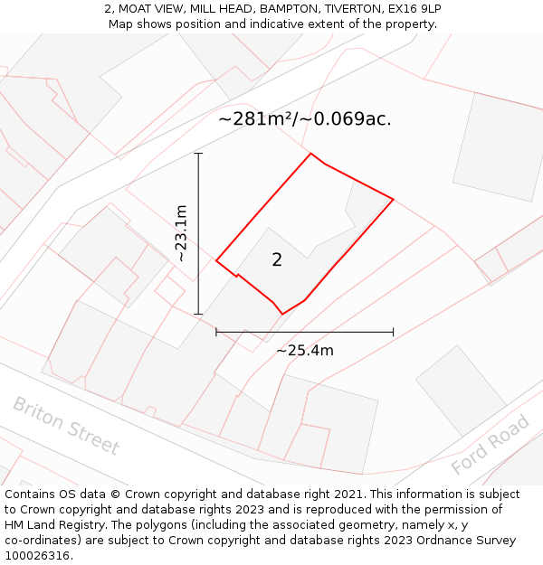 2, MOAT VIEW, MILL HEAD, BAMPTON, TIVERTON, EX16 9LP: Plot and title map