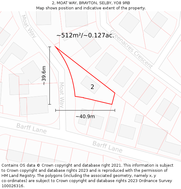 2, MOAT WAY, BRAYTON, SELBY, YO8 9RB: Plot and title map