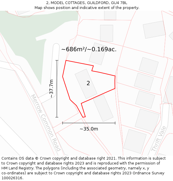 2, MODEL COTTAGES, GUILDFORD, GU4 7BL: Plot and title map