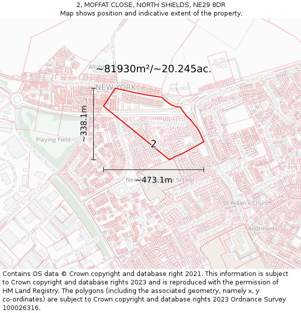 2, MOFFAT CLOSE, NORTH SHIELDS, NE29 8DR: Plot and title map