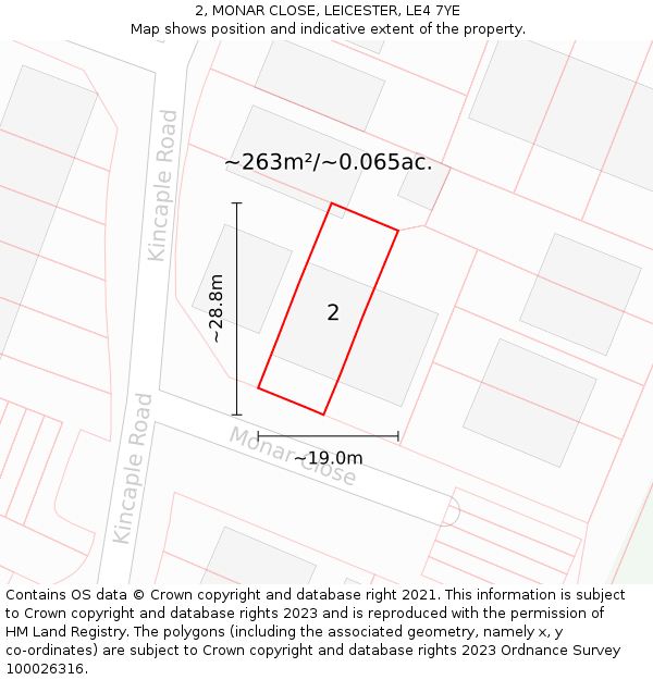 2, MONAR CLOSE, LEICESTER, LE4 7YE: Plot and title map