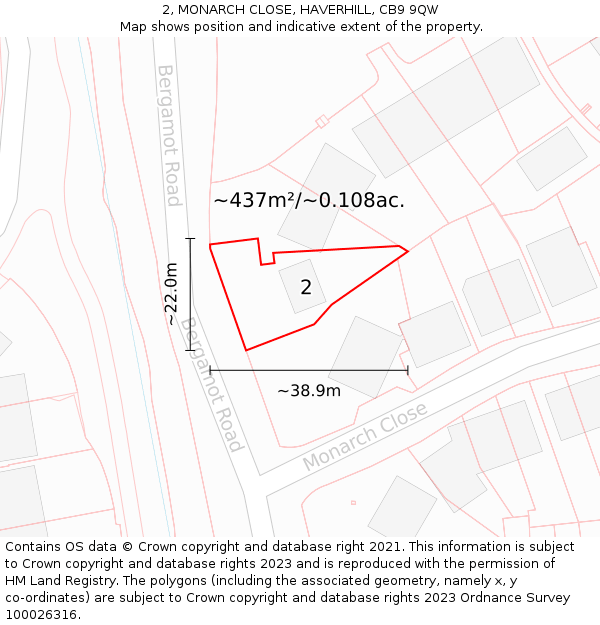 2, MONARCH CLOSE, HAVERHILL, CB9 9QW: Plot and title map