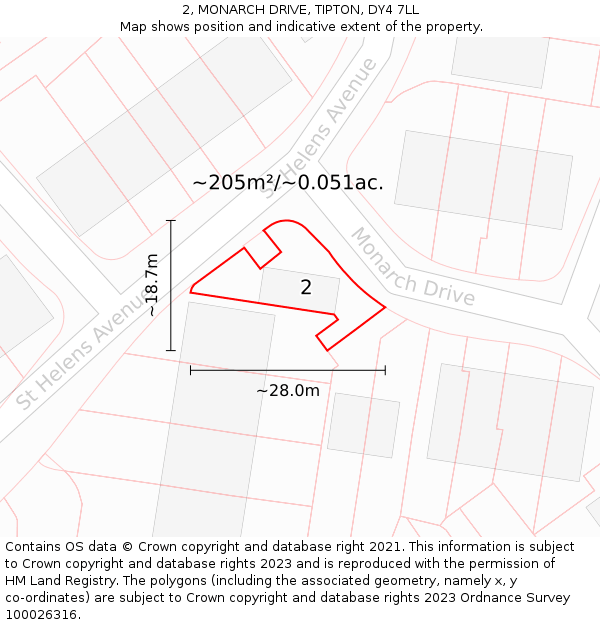 2, MONARCH DRIVE, TIPTON, DY4 7LL: Plot and title map