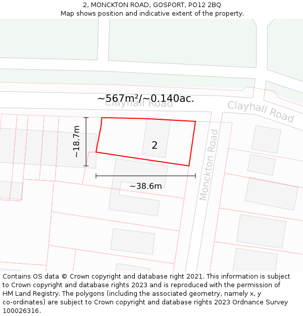 2, MONCKTON ROAD, GOSPORT, PO12 2BQ: Plot and title map