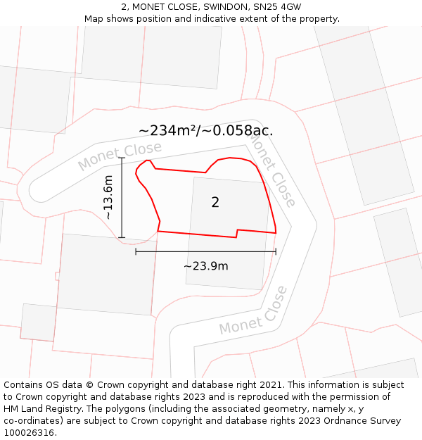 2, MONET CLOSE, SWINDON, SN25 4GW: Plot and title map