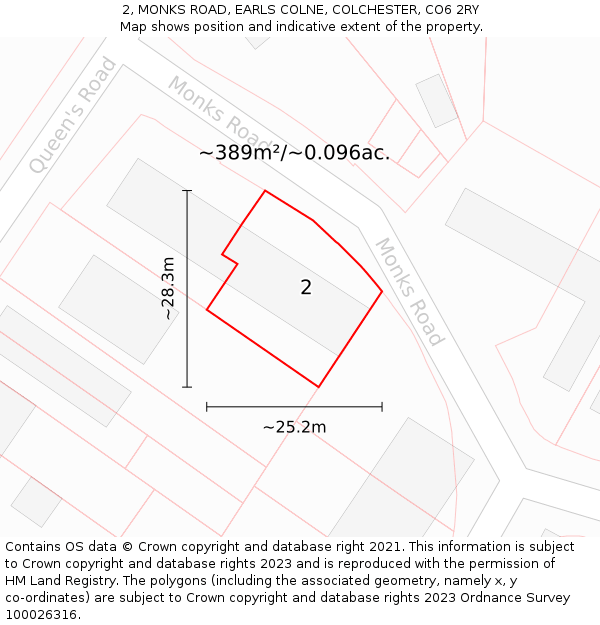 2, MONKS ROAD, EARLS COLNE, COLCHESTER, CO6 2RY: Plot and title map