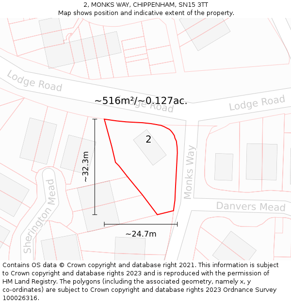2, MONKS WAY, CHIPPENHAM, SN15 3TT: Plot and title map