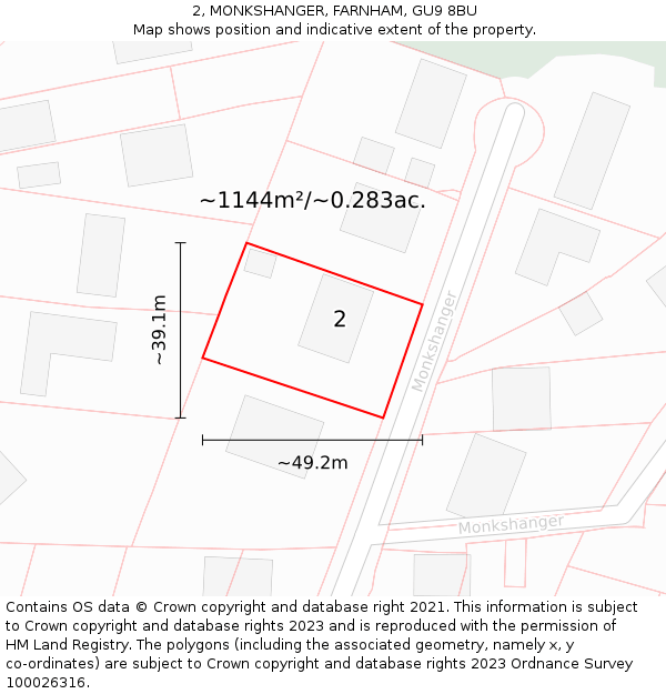 2, MONKSHANGER, FARNHAM, GU9 8BU: Plot and title map