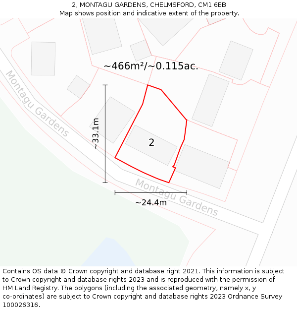 2, MONTAGU GARDENS, CHELMSFORD, CM1 6EB: Plot and title map