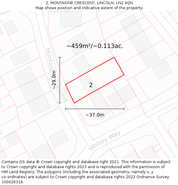 2, MONTAIGNE CRESCENT, LINCOLN, LN2 4QN: Plot and title map