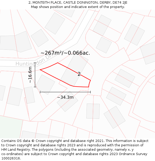 2, MONTEITH PLACE, CASTLE DONINGTON, DERBY, DE74 2JE: Plot and title map