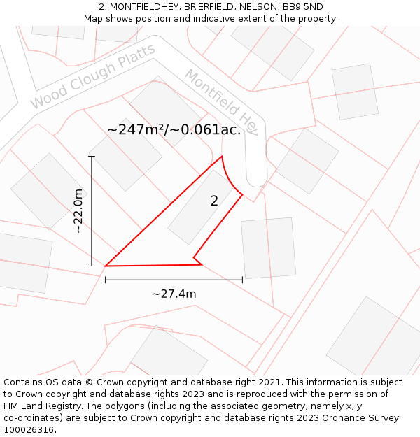 2, MONTFIELDHEY, BRIERFIELD, NELSON, BB9 5ND: Plot and title map