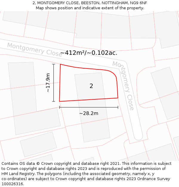 2, MONTGOMERY CLOSE, BEESTON, NOTTINGHAM, NG9 6NF: Plot and title map