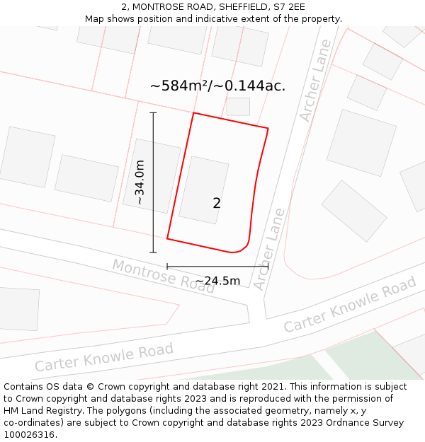 2, MONTROSE ROAD, SHEFFIELD, S7 2EE: Plot and title map