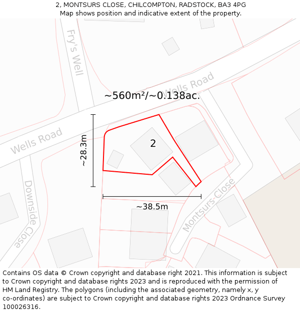 2, MONTSURS CLOSE, CHILCOMPTON, RADSTOCK, BA3 4PG: Plot and title map