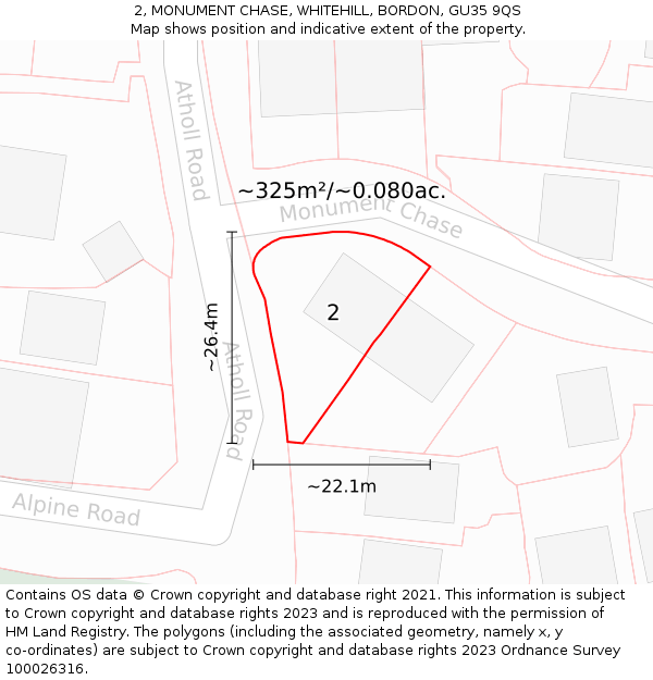 2, MONUMENT CHASE, WHITEHILL, BORDON, GU35 9QS: Plot and title map