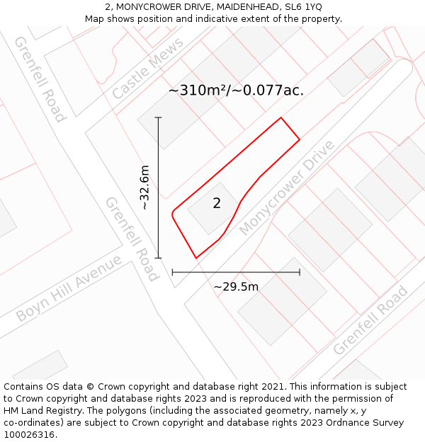 2, MONYCROWER DRIVE, MAIDENHEAD, SL6 1YQ: Plot and title map