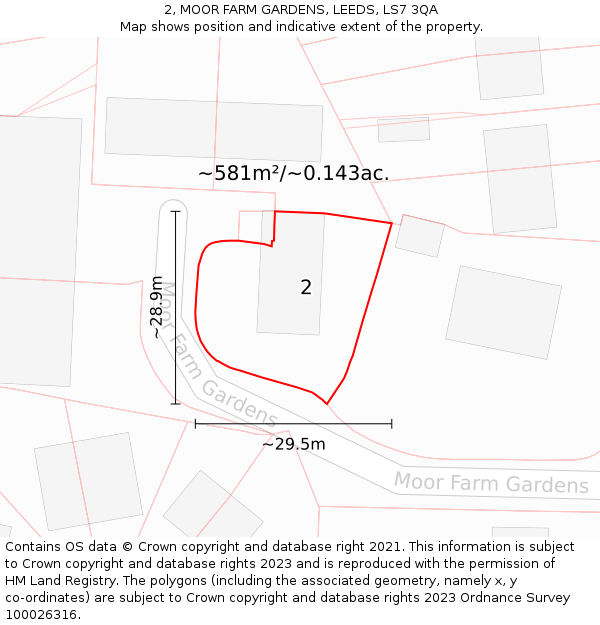 2, MOOR FARM GARDENS, LEEDS, LS7 3QA: Plot and title map