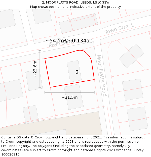 2, MOOR FLATTS ROAD, LEEDS, LS10 3SW: Plot and title map