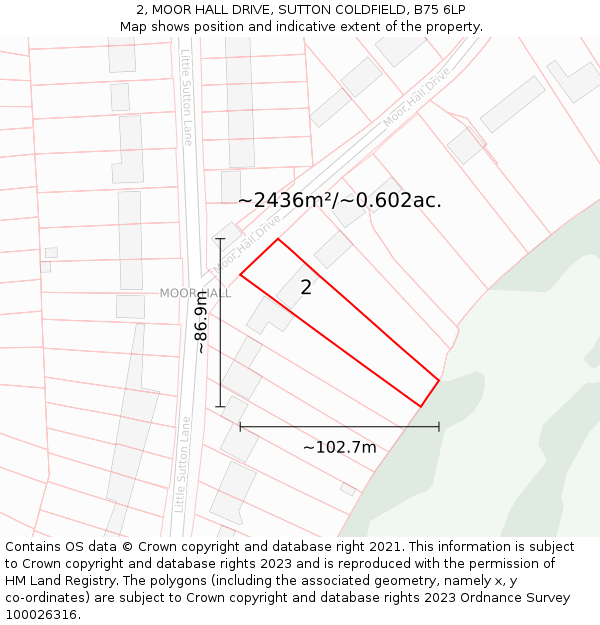 2, MOOR HALL DRIVE, SUTTON COLDFIELD, B75 6LP: Plot and title map