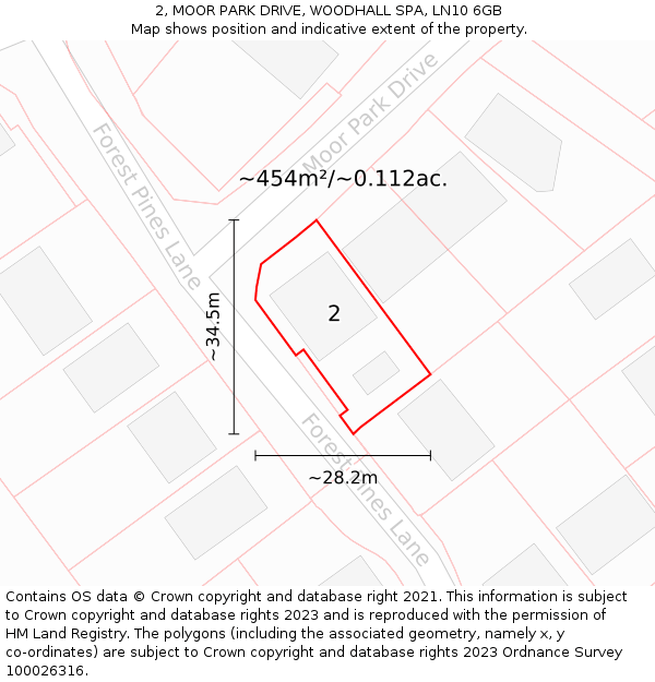 2, MOOR PARK DRIVE, WOODHALL SPA, LN10 6GB: Plot and title map