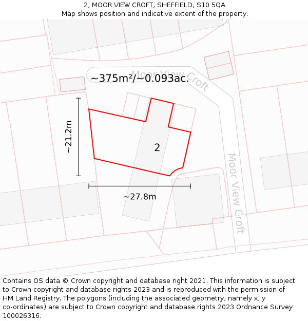 2, MOOR VIEW CROFT, SHEFFIELD, S10 5QA: Plot and title map