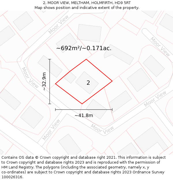 2, MOOR VIEW, MELTHAM, HOLMFIRTH, HD9 5RT: Plot and title map