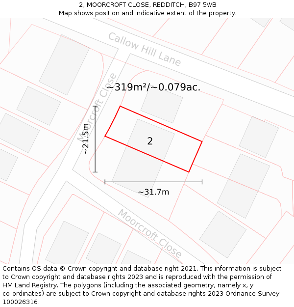 2, MOORCROFT CLOSE, REDDITCH, B97 5WB: Plot and title map