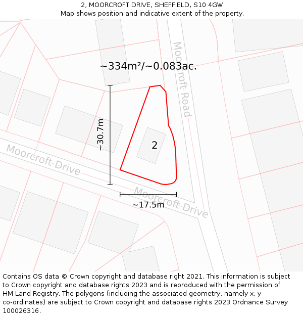 2, MOORCROFT DRIVE, SHEFFIELD, S10 4GW: Plot and title map
