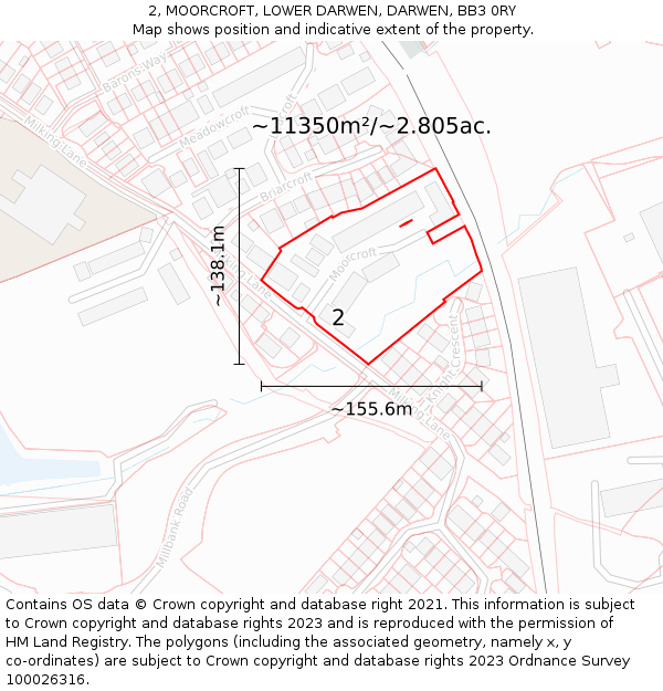 2, MOORCROFT, LOWER DARWEN, DARWEN, BB3 0RY: Plot and title map