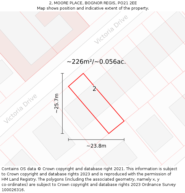 2, MOORE PLACE, BOGNOR REGIS, PO21 2EE: Plot and title map