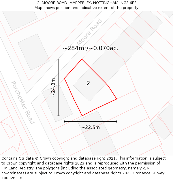 2, MOORE ROAD, MAPPERLEY, NOTTINGHAM, NG3 6EF: Plot and title map