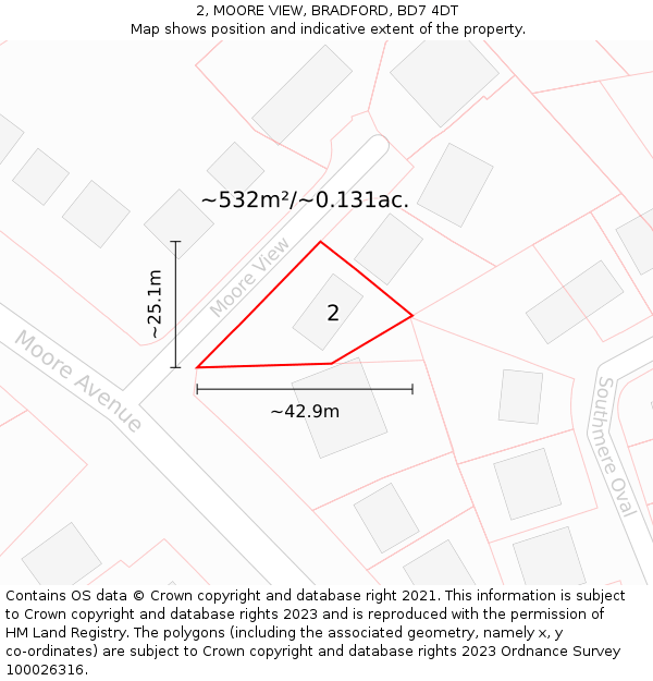 2, MOORE VIEW, BRADFORD, BD7 4DT: Plot and title map