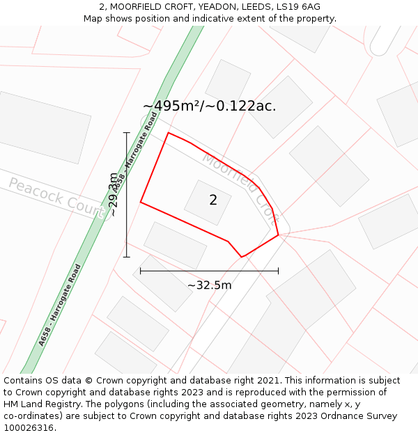 2, MOORFIELD CROFT, YEADON, LEEDS, LS19 6AG: Plot and title map