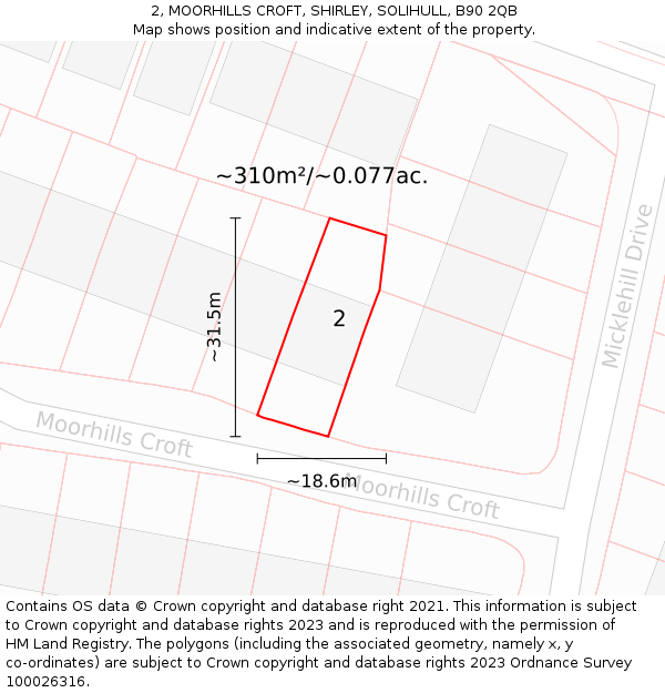 2, MOORHILLS CROFT, SHIRLEY, SOLIHULL, B90 2QB: Plot and title map