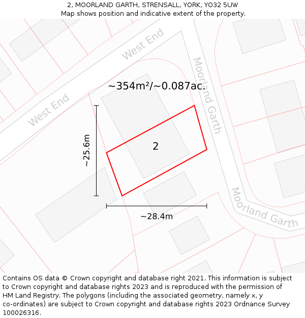 2, MOORLAND GARTH, STRENSALL, YORK, YO32 5UW: Plot and title map