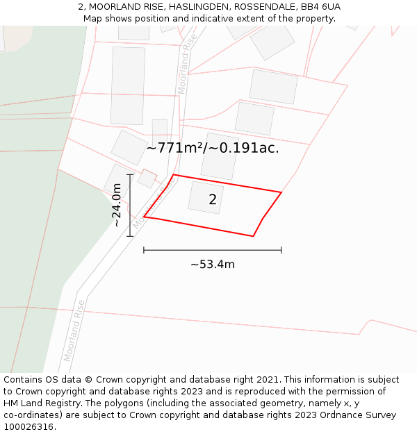 2, MOORLAND RISE, HASLINGDEN, ROSSENDALE, BB4 6UA: Plot and title map