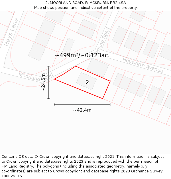 2, MOORLAND ROAD, BLACKBURN, BB2 4SA: Plot and title map