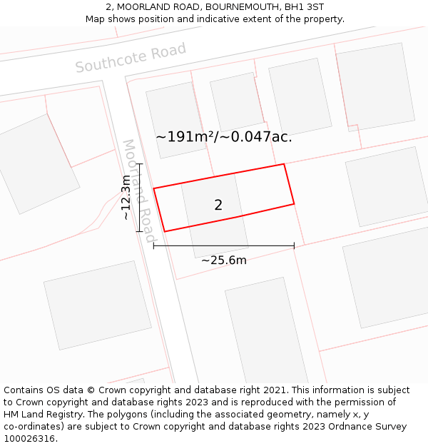 2, MOORLAND ROAD, BOURNEMOUTH, BH1 3ST: Plot and title map
