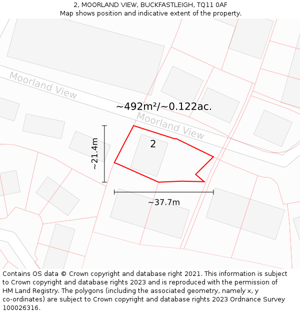 2, MOORLAND VIEW, BUCKFASTLEIGH, TQ11 0AF: Plot and title map