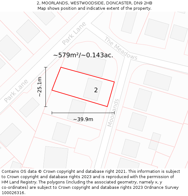 2, MOORLANDS, WESTWOODSIDE, DONCASTER, DN9 2HB: Plot and title map