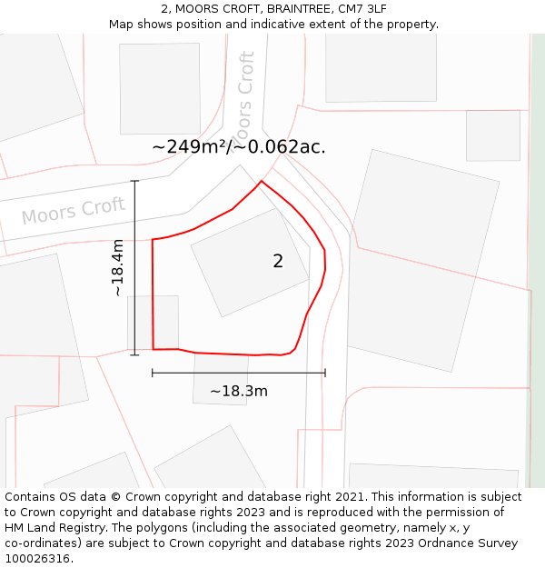 2, MOORS CROFT, BRAINTREE, CM7 3LF: Plot and title map