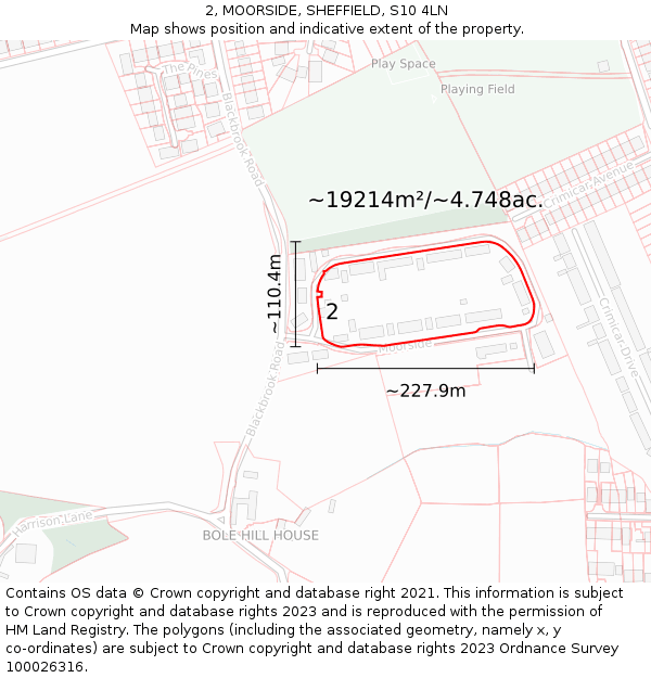 2, MOORSIDE, SHEFFIELD, S10 4LN: Plot and title map