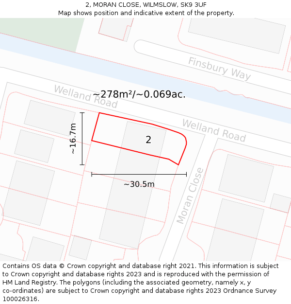 2, MORAN CLOSE, WILMSLOW, SK9 3UF: Plot and title map