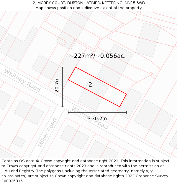 2, MORBY COURT, BURTON LATIMER, KETTERING, NN15 5WD: Plot and title map