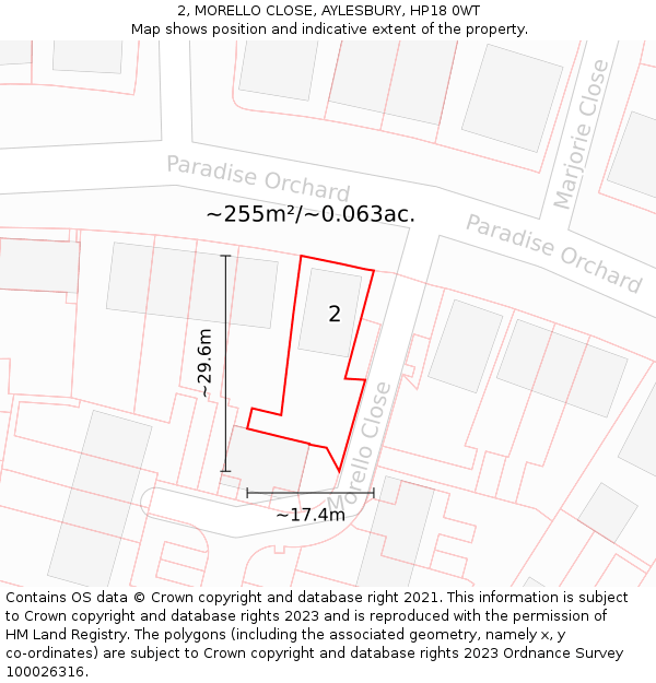 2, MORELLO CLOSE, AYLESBURY, HP18 0WT: Plot and title map