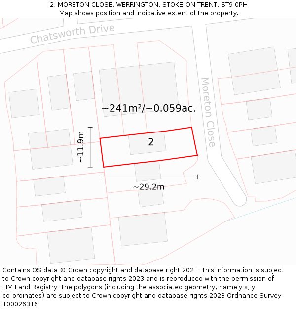 2, MORETON CLOSE, WERRINGTON, STOKE-ON-TRENT, ST9 0PH: Plot and title map