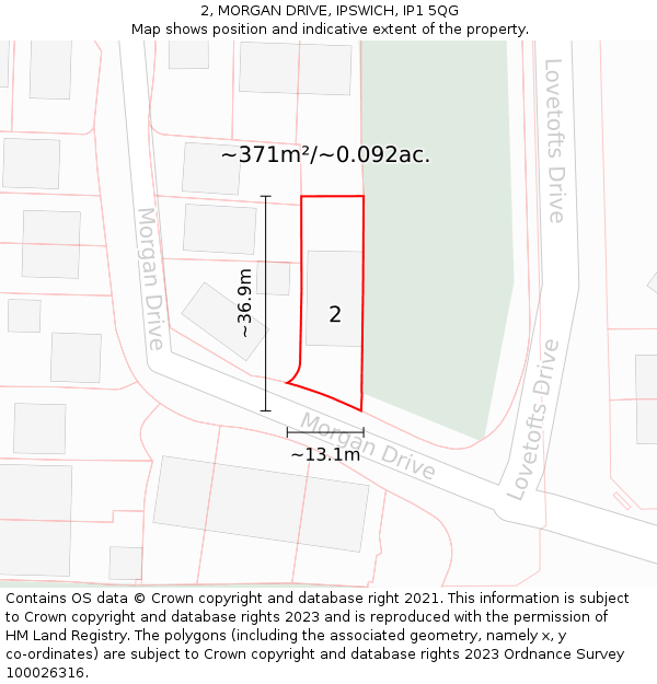 2, MORGAN DRIVE, IPSWICH, IP1 5QG: Plot and title map