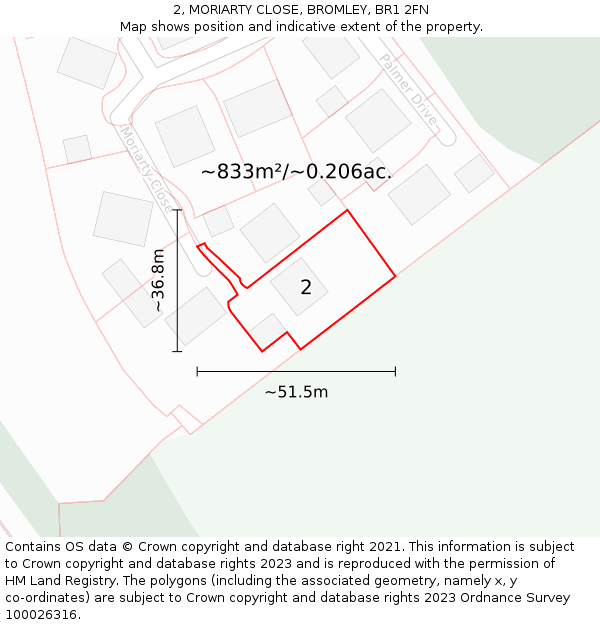 2, MORIARTY CLOSE, BROMLEY, BR1 2FN: Plot and title map